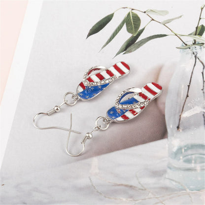 Blue and Red Cubic Zirconia and Enamel Flip-Flop Drop Earrings, drop earrings for women, botanical inspired, styled look