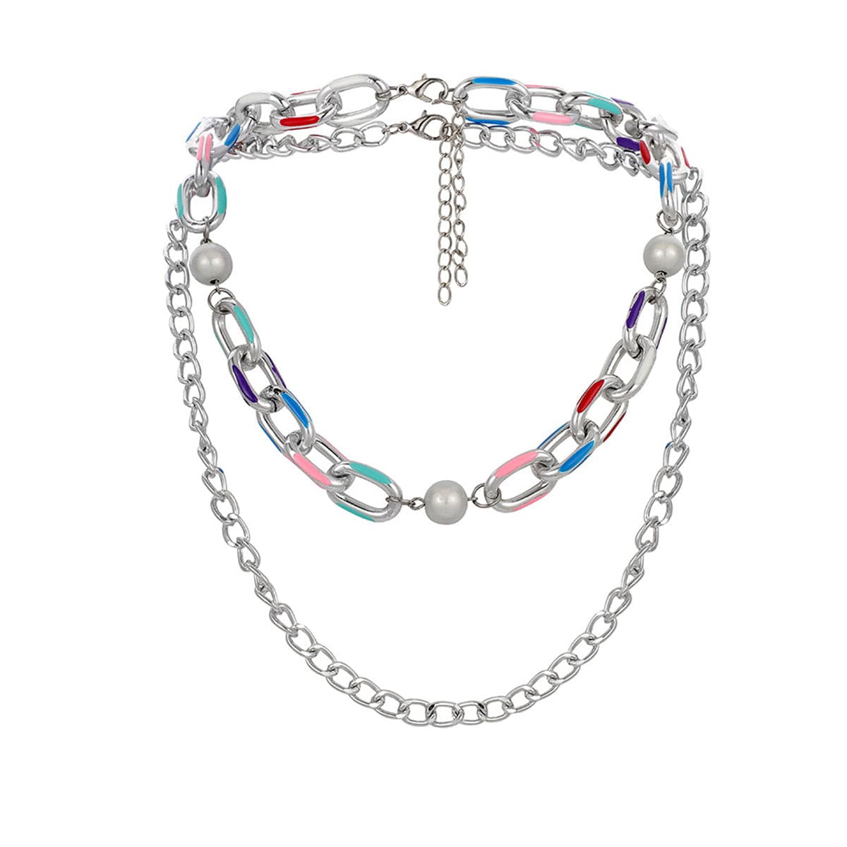 Pearl and Silver-Plated Curb Chain Necklace Set, jewelry gift sets for women, vintage-inspired design, detail close-up