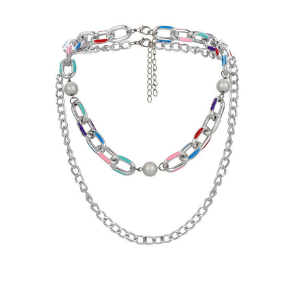 Pearl and Silver-Plated Curb Chain Necklace Set, jewelry gift sets for women, vintage-inspired design, detail close-up