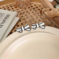 White & Silver-Plated Bow Stud Earrings