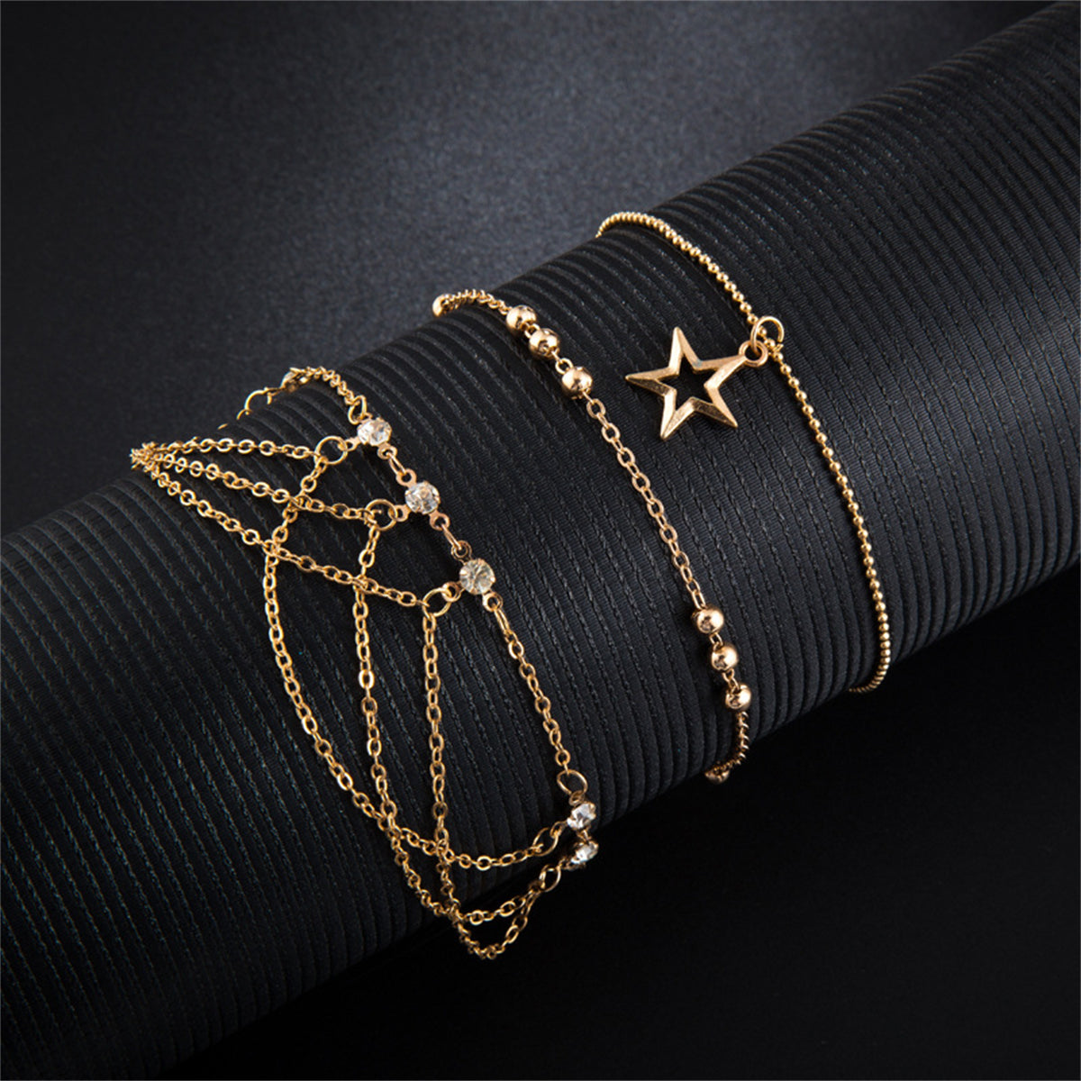 Cubic Zirconia & 18K Gold-Plated Chain-Drop Anklet Set