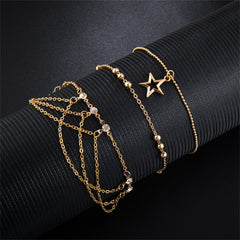 Cubic Zirconia & 18K Gold-Plated Chain-Drop Anklet Set