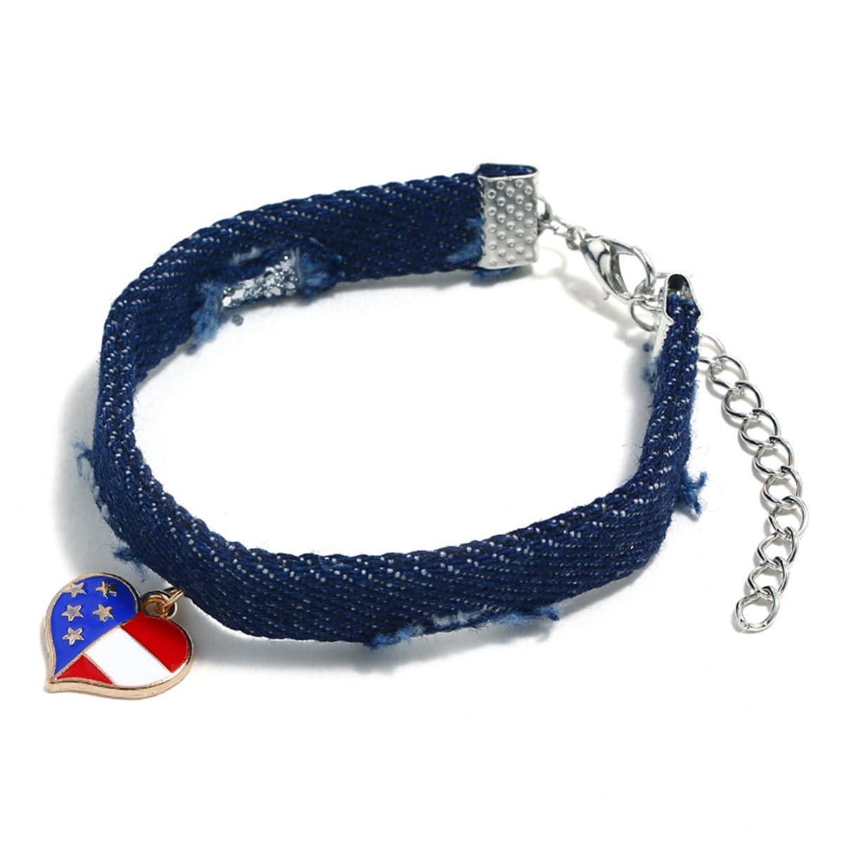 Blue & Silver-Plated American Flag Heart Bracelet - streetregion