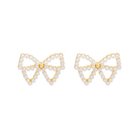 Pearl & 18k Gold-Plated Bow Stud Earrings