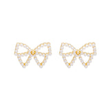 Pearl & 18k Gold-Plated Bow Stud Earrings