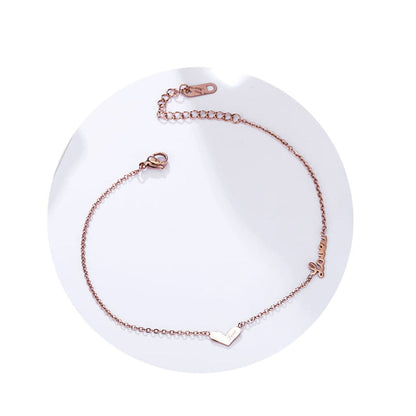 18K Rose Gold-Plated Heart 'Love' Anklet, rose gold anklet bracelet, vintage-inspired design, styled look