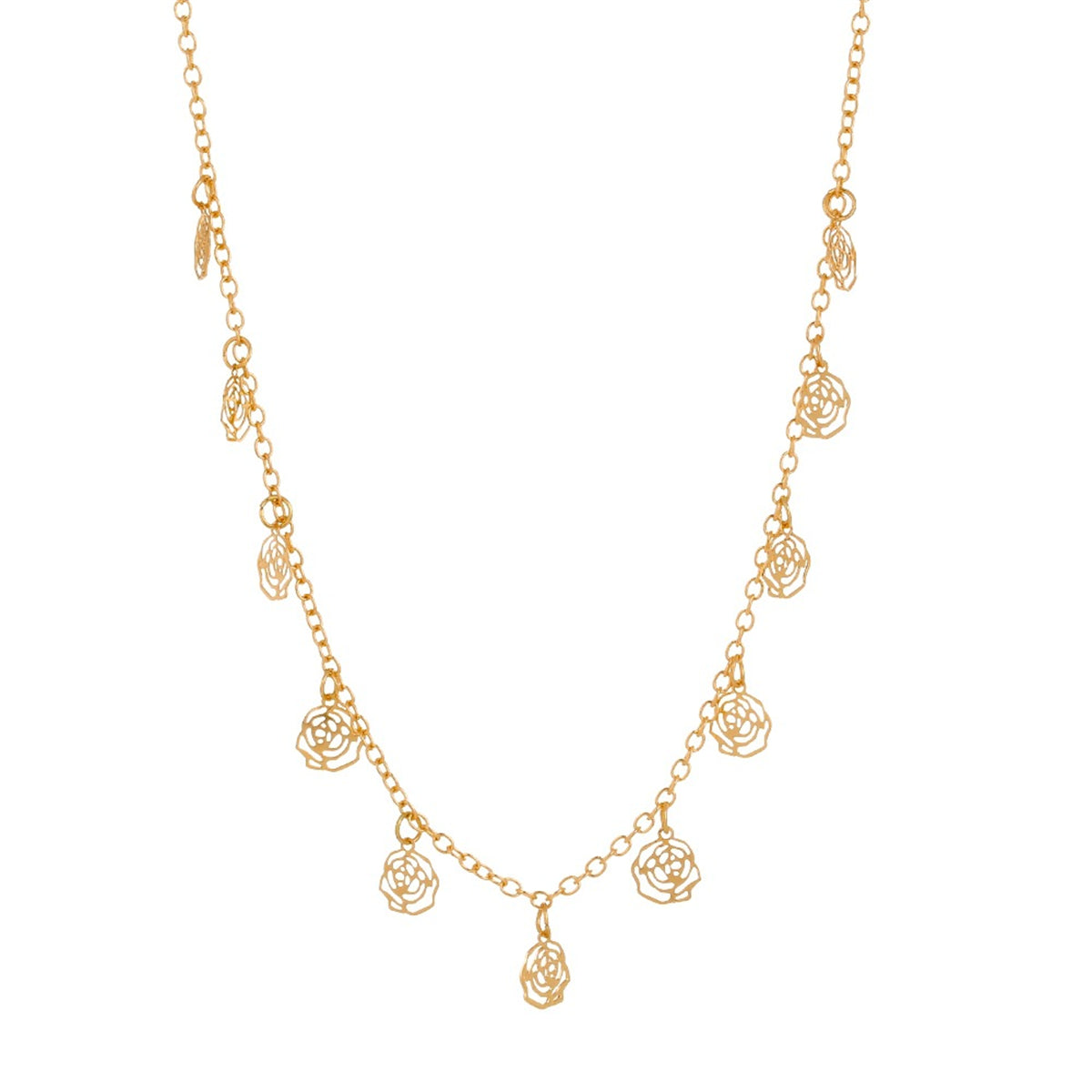 18K Gold-Plated Open Flower Station Necklace, gold pendant necklace for women, dainty minimalist design, side view