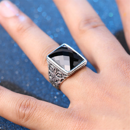 Black Rectangle Band Ring, statement rings for women, botanical inspired, styled look