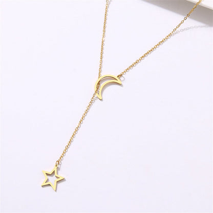 18K Gold-Plated Openwork Celestial Lariat Necklace, gold pendant necklace for women, botanical inspired, detail close-up