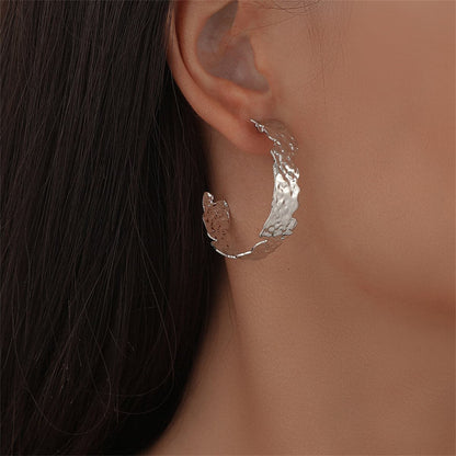 Silver-Plated Hammered Hoop Earrings, vintage-inspired design, front view