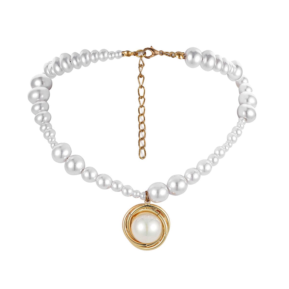 Pearl and 18K Gold-Plated Round Pendant Necklace, gold pendant necklace for women, elegant gift for her, side view