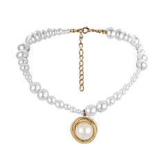 Pearl & 18K Gold-Plated Round Pendant Necklace