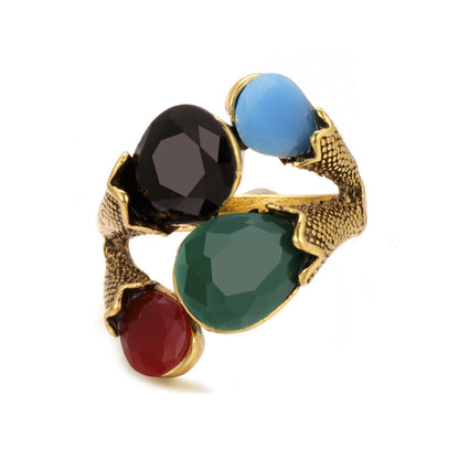 Black and 18K Gold-Plated Pear-Cut Ring, gold statement rings for women, everyday style, side view