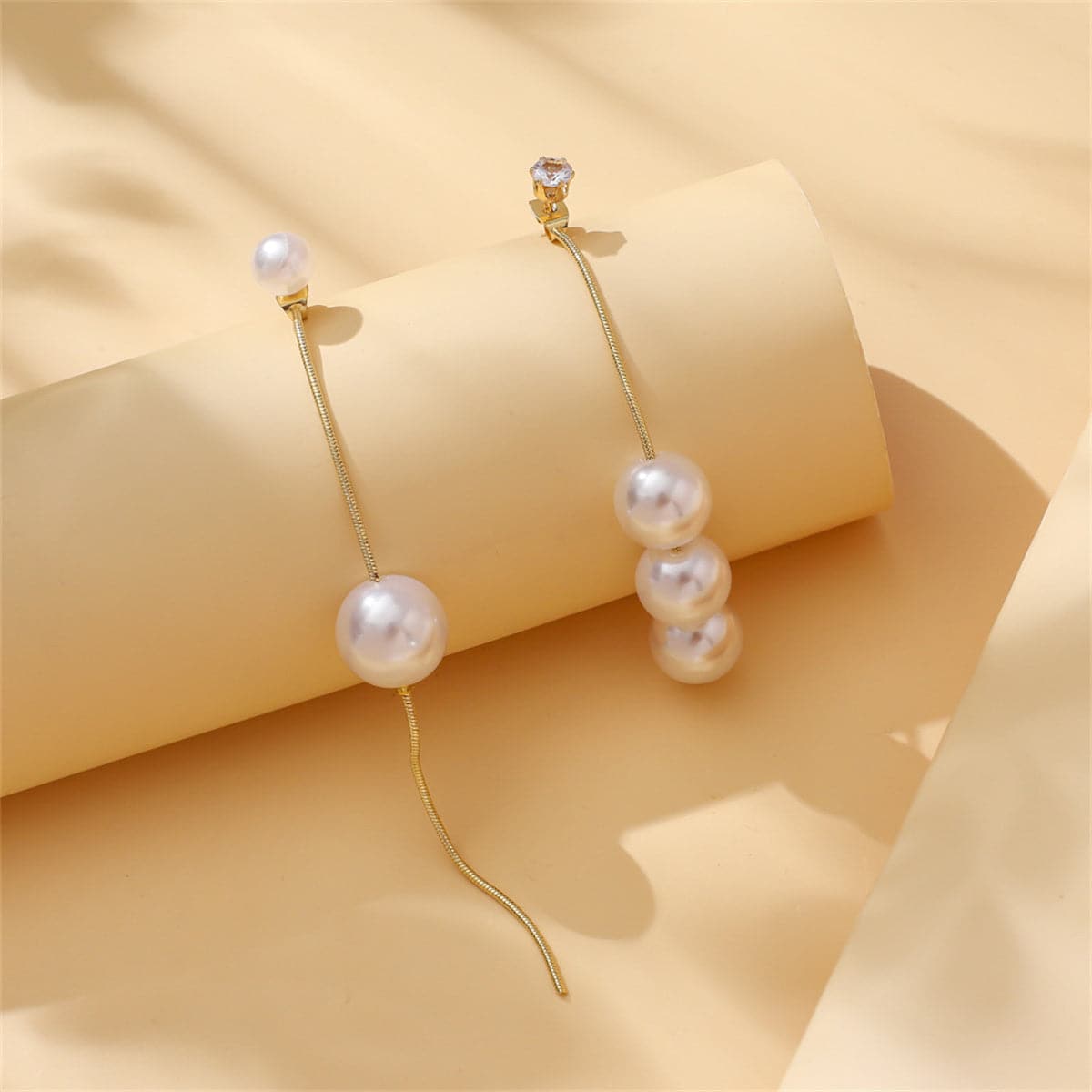 Cubic Zirconia and Pearl Mismatching Tassel Dangle Earring, drop earrings for women, elegant gift for her, detail close-up