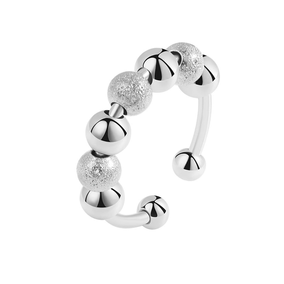 Silver-Plated Frosted Bead Open Ring, silver statement rings for women, dainty minimalist design, front view