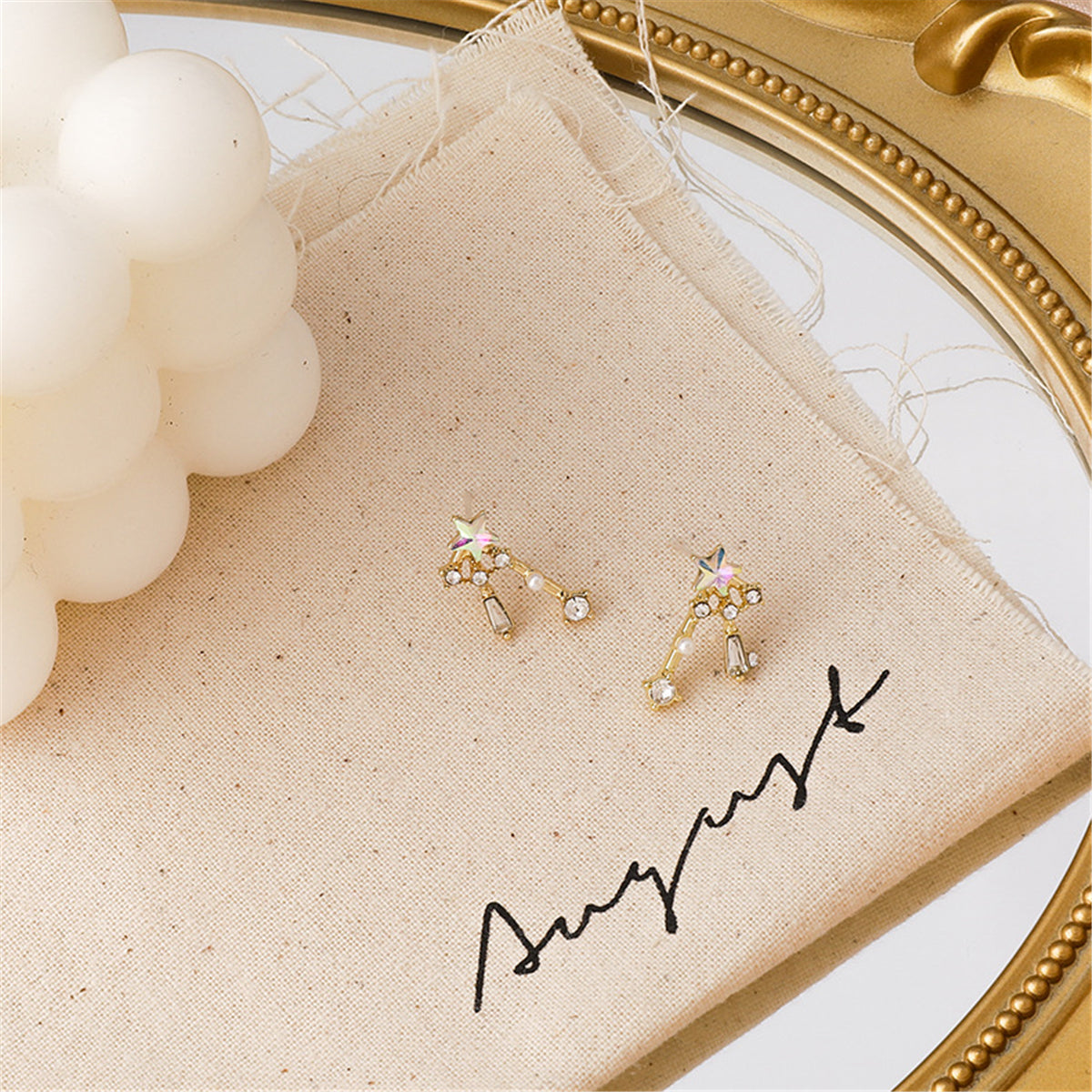 Crystal and Pearl 18K Gold-Plated Star Jacket Earrings, gold stud earrings for women, lifestyle look