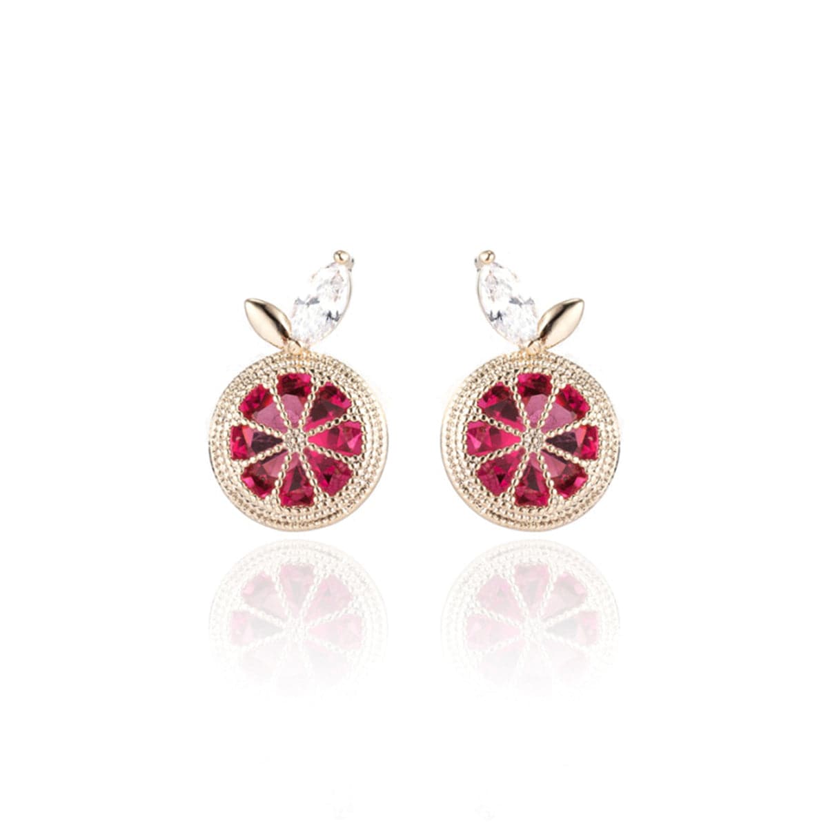 Red Crystal & Cubic Zirconia Orange Slice Stud Earrings
