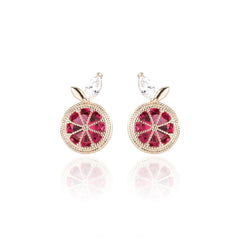 Red Crystal & Cubic Zirconia Orange Slice Stud Earrings