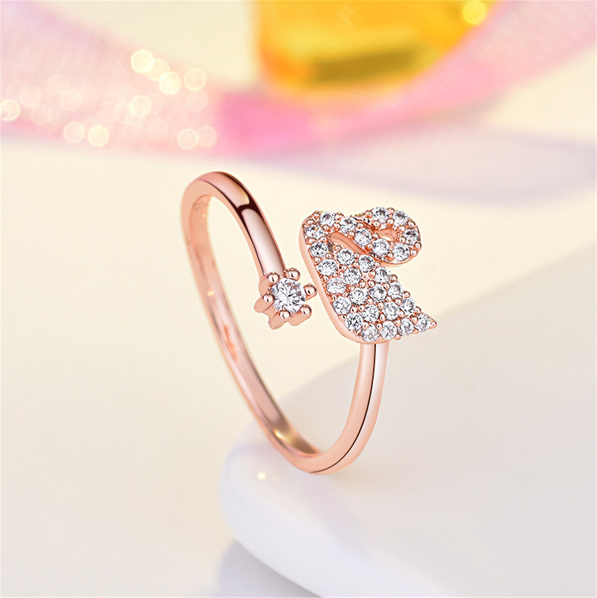 Cubic Zirconia & 18K Rose Gold-Plated Swan Bypass Ring
