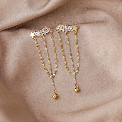 Cubic Zirconia and 18K Gold-Plated Star Chain Chandelier Drop Earrings, gold drop earrings for women, side view