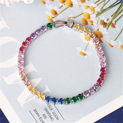 Pink and Purple Crystal Silver-Plated Tennis Bracelet, silver bracelet for women, vintage-inspired design, front view