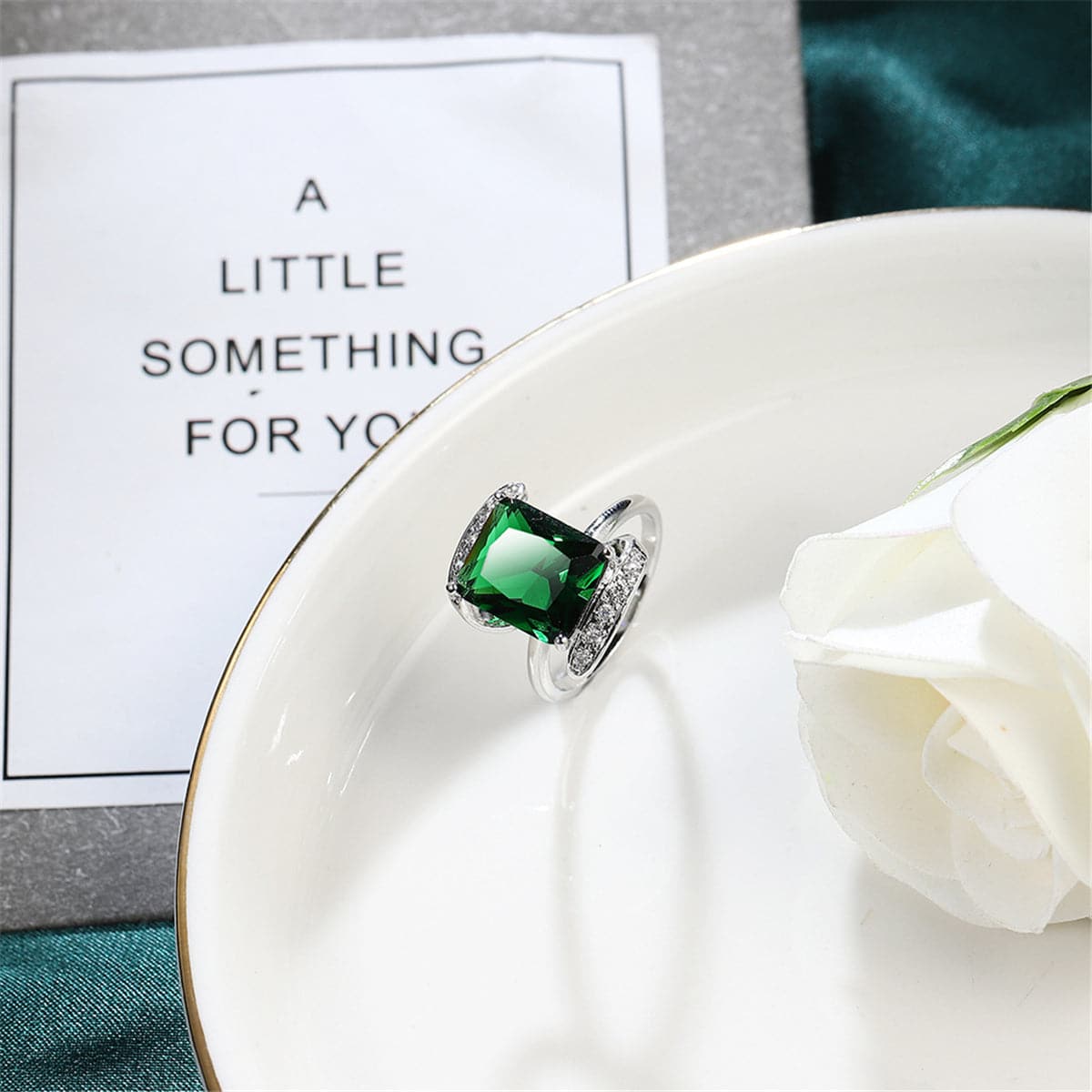 Green Cubic Zirconia & Crystal Princess-Cut Ring