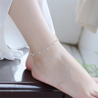 Fine Silver-Plated Textured Bead Station Anklet