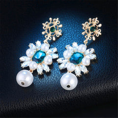 Crystal & Pearl Flower Dangle Earring