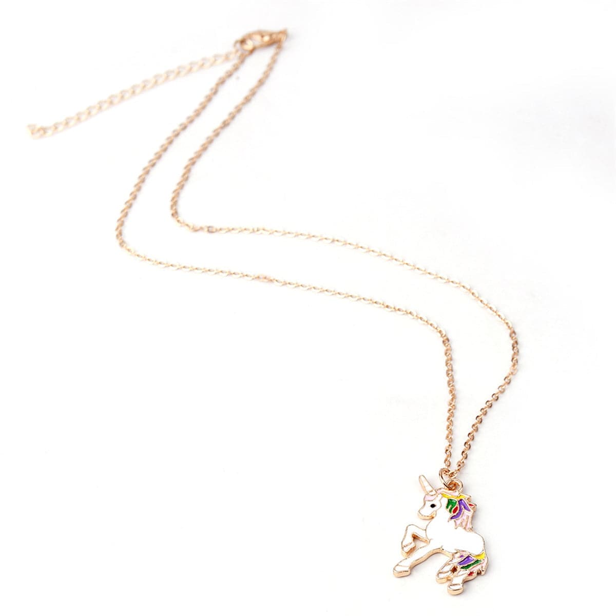 White Enamel and 18K Gold-Plated Unicorn Pendant Necklace, gold pendant necklace for women, lifestyle look