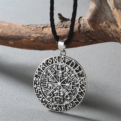 Silver-Plated & Black Compass Pendant Necklace