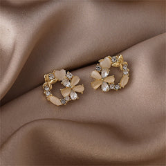 Cubic Zirconia & Crystal Cats Eye Floral Circle Stud Earrings