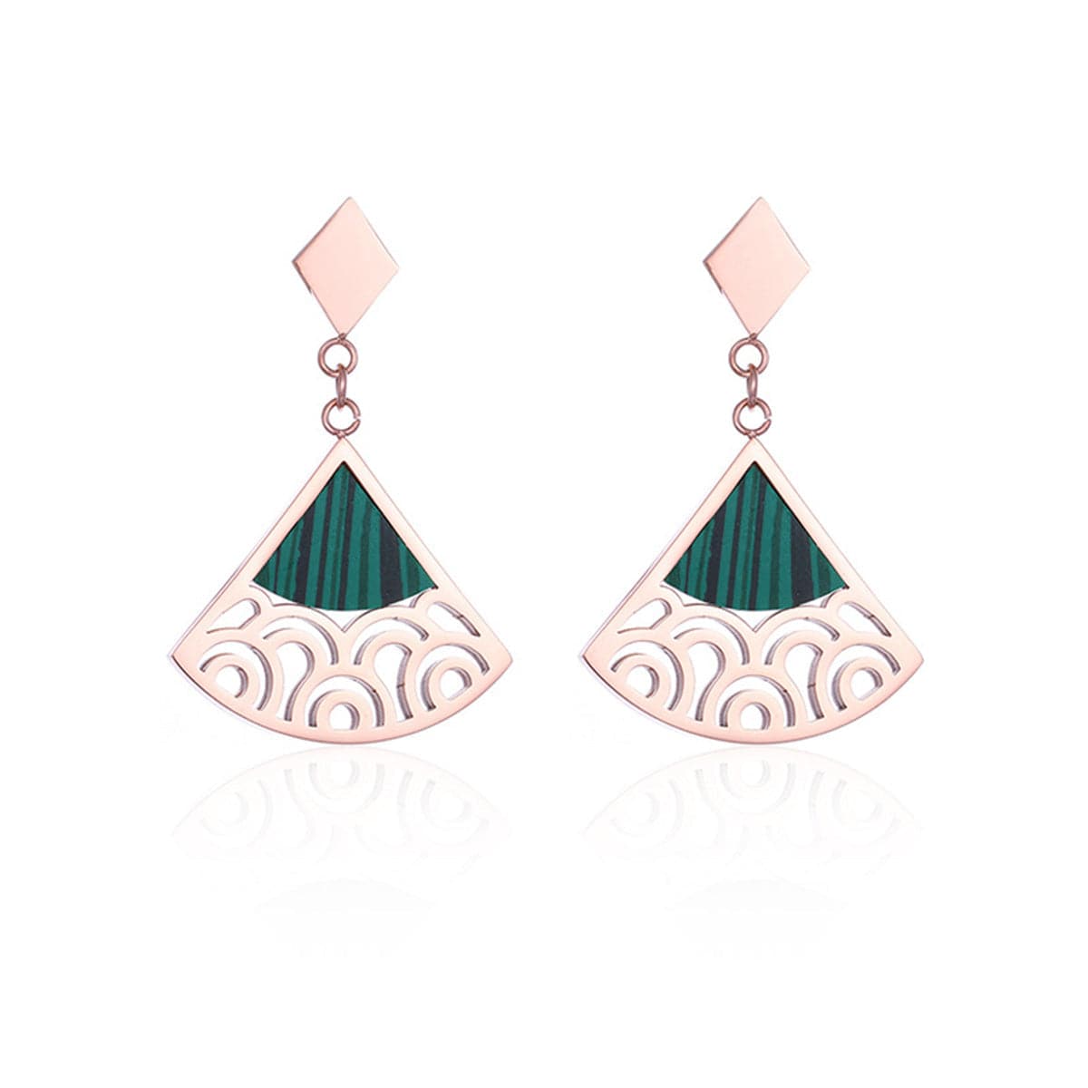 Green & 18K Rose Gold-Plated Filigree Triangle Drop Earrings