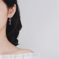 Dark Blue Crystal & Silver-Plated Princess Drop Earrings - streetregion
