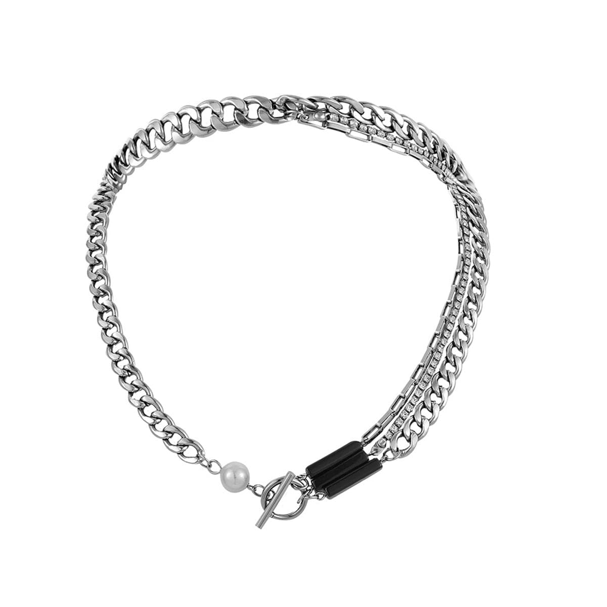 Pearl and Cubic Zirconia Layered Necklace, pendant necklace for women, vintage-inspired design, side view