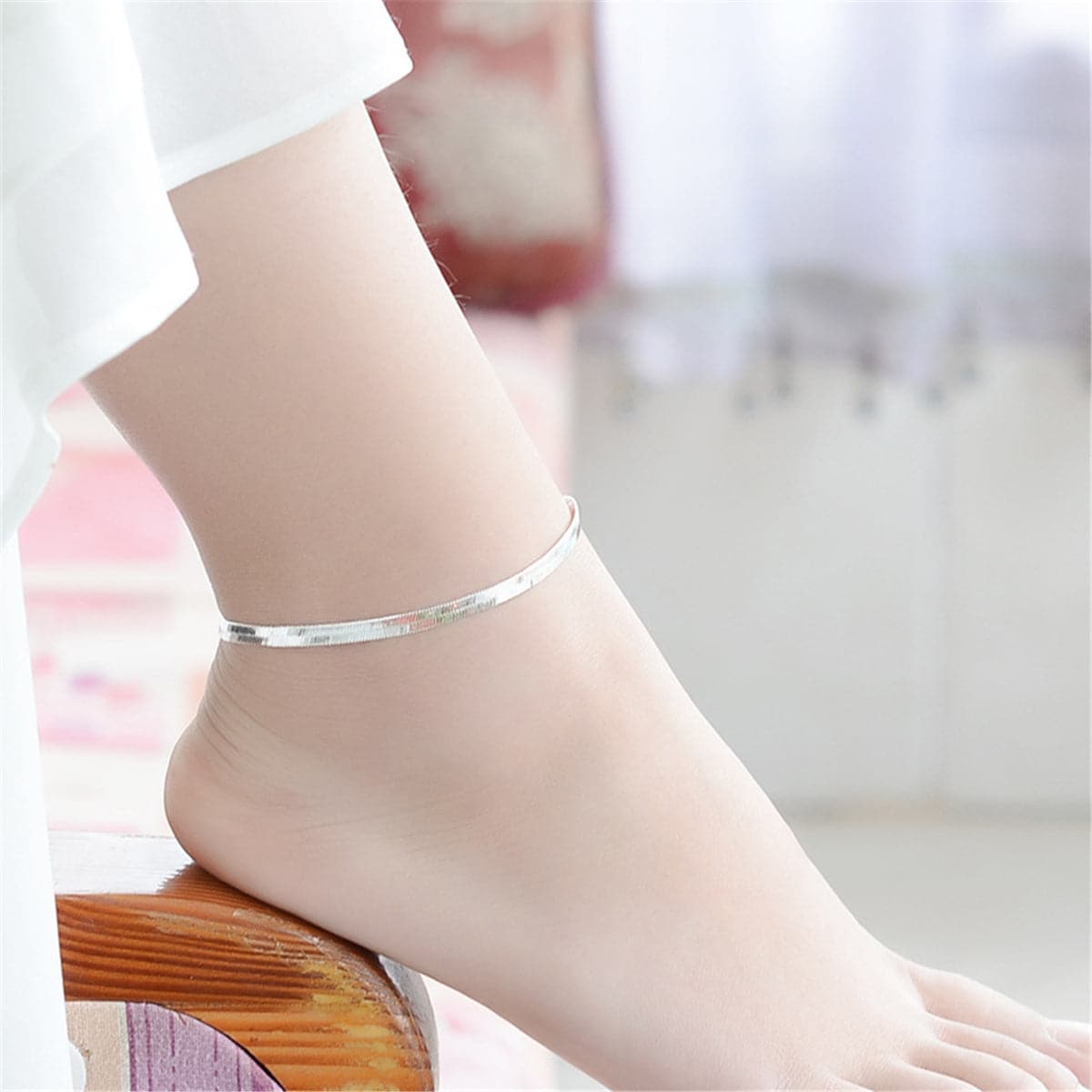 Silver-Plated Snake Chain Anklet