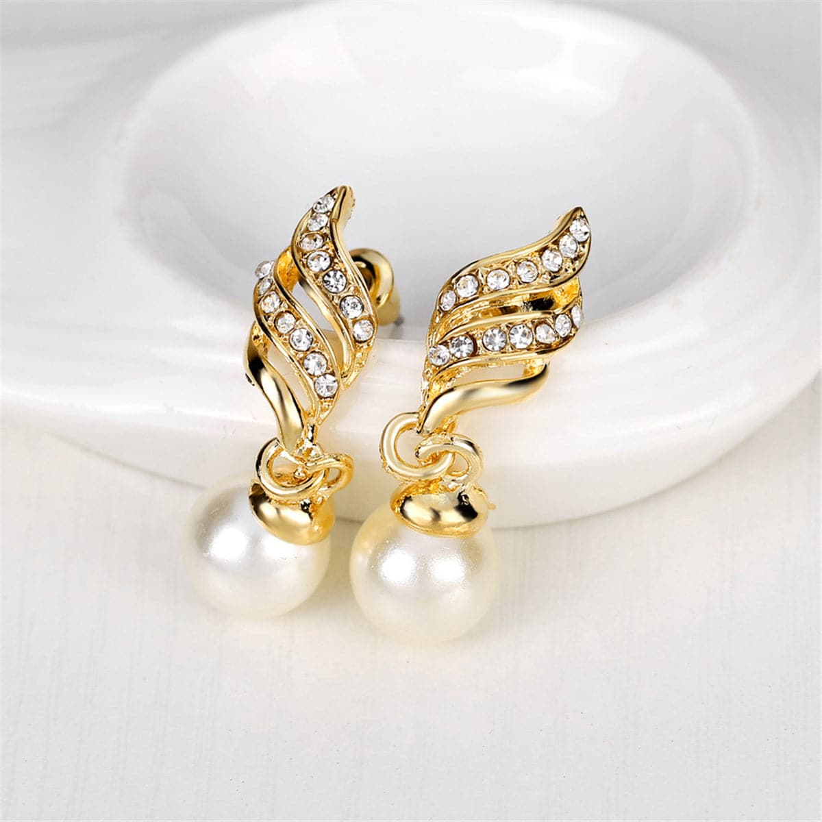 Cubic Zirconia & Pearl 18K Gold-Plated Wing Drop Earrings & Pendant Necklace