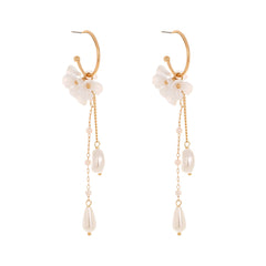 Pearl & Acrylic 18K Gold-Plated Flower Dangle Drop Earrings