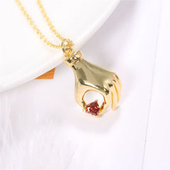 Red Crystal & 18K Gold-Plated Heart Palm Pendant Necklace