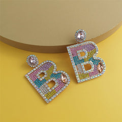 Blue & Pink Crystal & Cubic Zirconia 'B' Drop Earrings