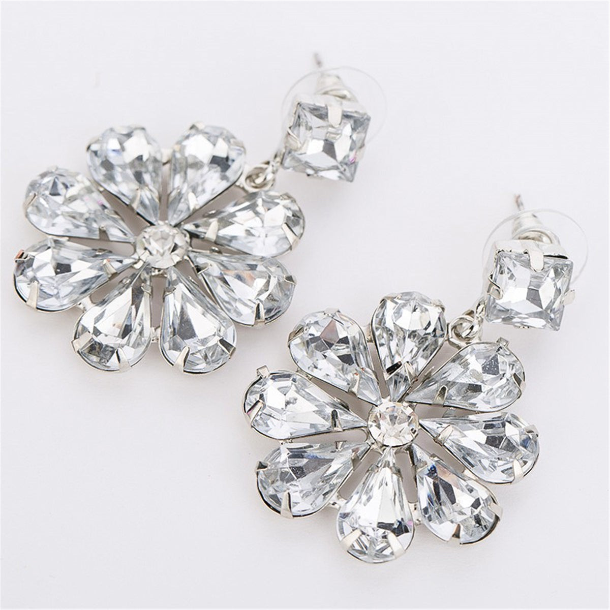 Cubic Zirconia and Crystal Flower Drop Earrings, drop earrings for women, vintage-inspired design, styled look