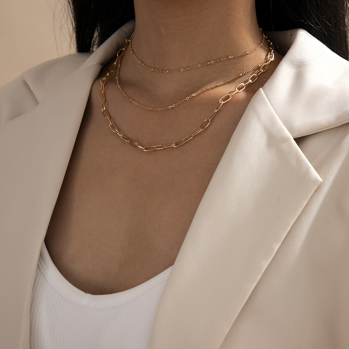 18K Gold-Plated Layered Necklace Set, jewelry gift sets for women, vintage-inspired design, lifestyle look