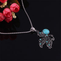 Reconstituted Turquoise & Cubic Zirconia Butterfly Pendant Necklace