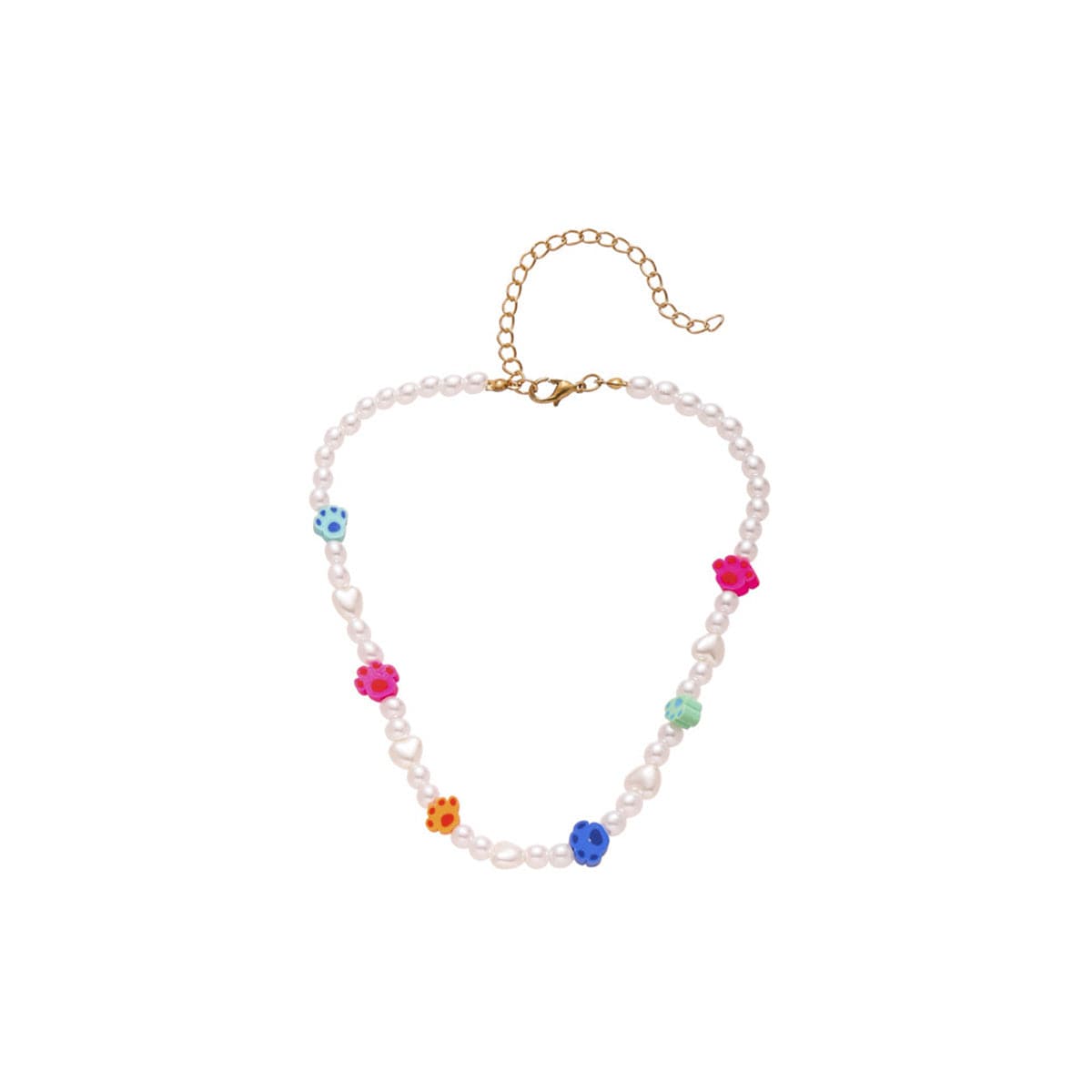 Multicolor Polymer Clay & Pearl Paw Beaded Choker Necklace