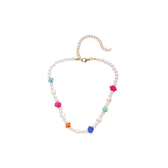 Multicolor Polymer Clay & Pearl Paw Beaded Choker Necklace