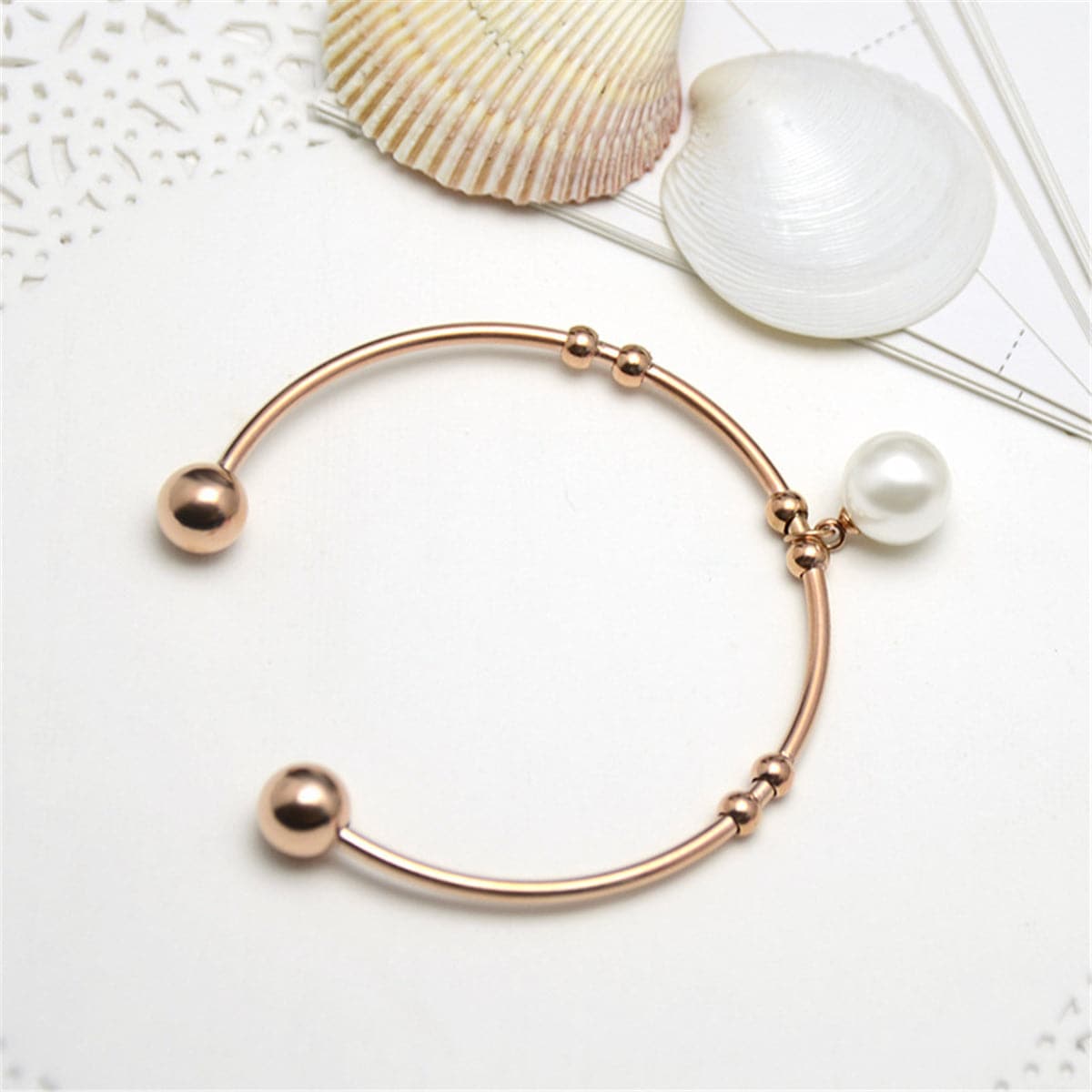 Pearl & 18K Rose Gold-Plated Bead-Accent Cuff