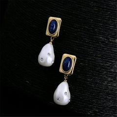 Pearl & Blue Lapis 18K Gold-Plated Drop Earrings