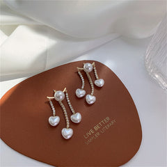 Pearl & Cubic Zirconia 18K Gold-Plated Heart Tassel Ear Jackets