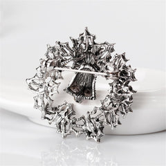 Cubic Zirconia & Silver-Plated Bell Wreath Brooch