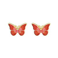 Red Enamel & 18k Gold-Plated Butterfly Stud Earrings