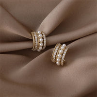 Pearl & Cubic Zirconia Huggie Earrings